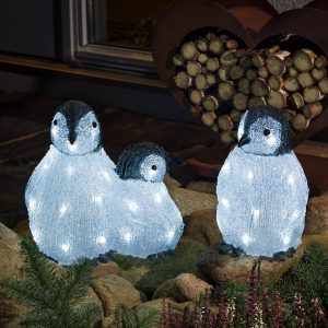 LED-akryyli-figuuri pingviiniperhe 3 kpl:n setti